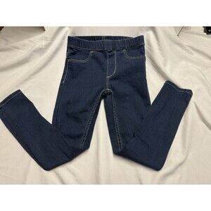H&M girl's blue jean ￼pants, SZ 7 Elastic Leggings, Dark Blue DENIM